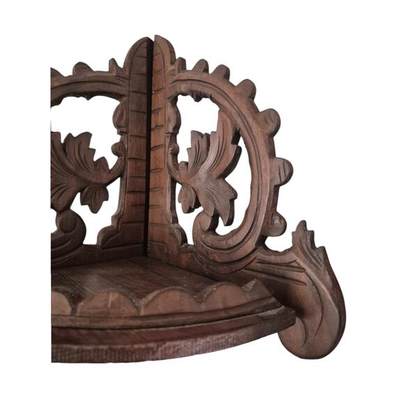 Vintage Corner Shelf Carved Wood Foldable Antique Germany Black Forest - Picture 3 of 9